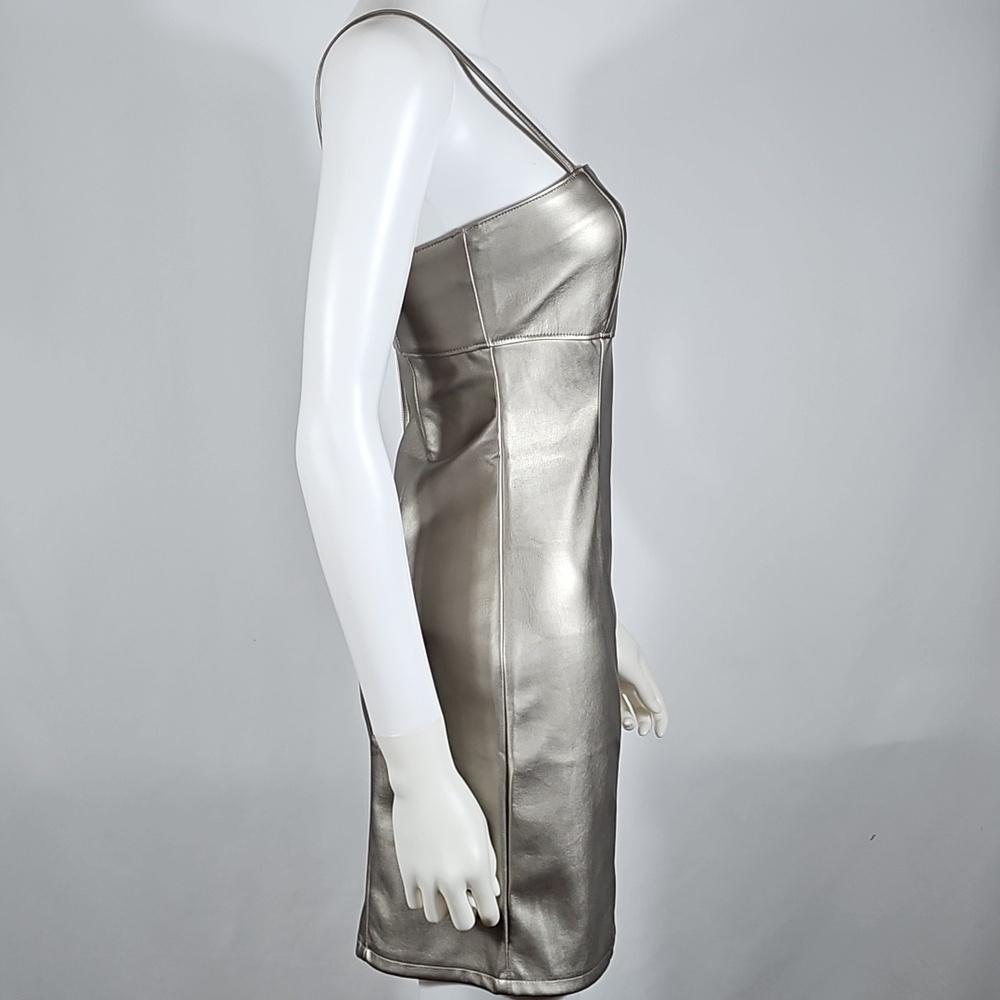 NWT Kirious Los Angeles Silver Metallic Vegan Leather Bodycon Mini Dress - Picture 8 of 16